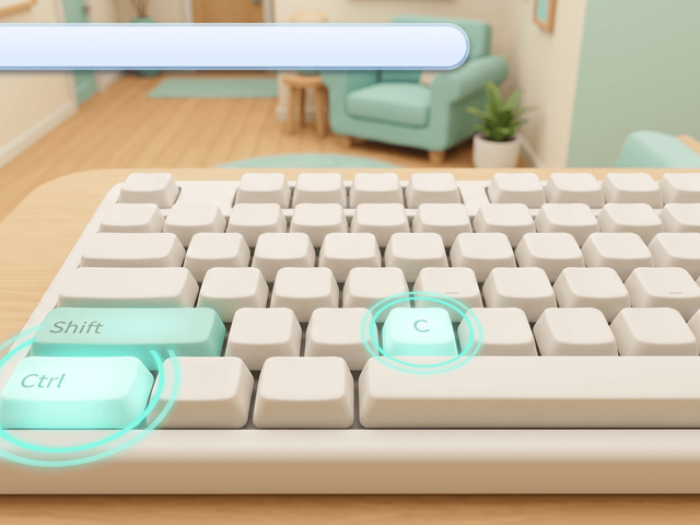 A keyboard with the Ctrl, Shift and C keys lit up, and the cheat console bar open at the top of the screen