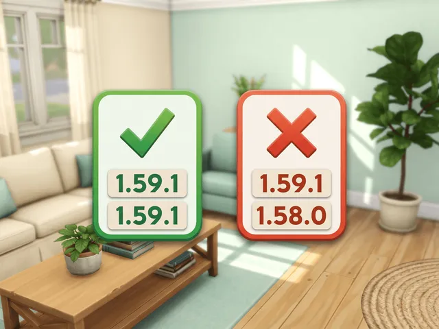 Two version badges side by side: a matching pair marked with a green tick, and a mismatched pair marked with a red cross