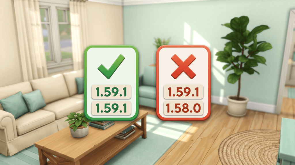 Two version badges side by side: a matching pair marked with a green tick, and a mismatched pair marked with a red cross.