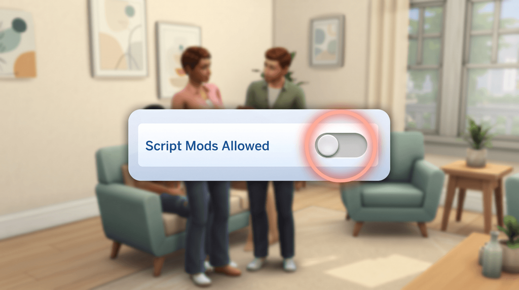 A game options panel with the Script Mods Allowed switch turned off, highlighted in red.
