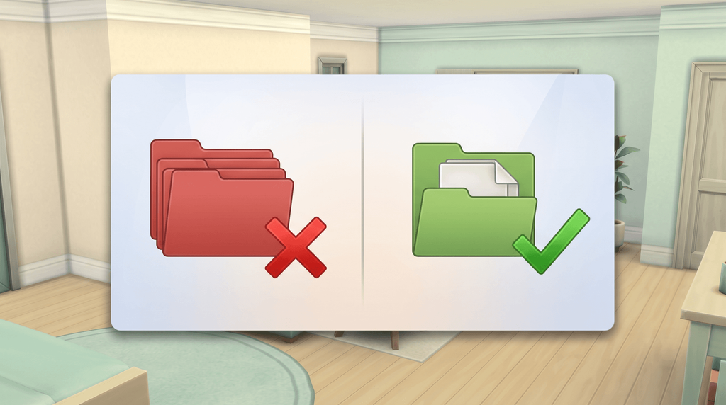 A folder nested four levels deep marked with a red cross, next to a single folder one level deep marked with a green tick.