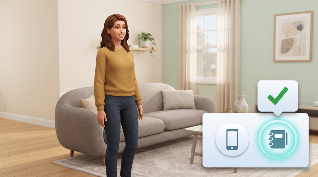 A notebook icon beside the phone icon in the game interface, with a green tick confirming the mod loaded.
