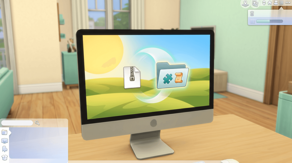A zip archive being double-clicked on a Mac desktop and expanding into a folder.